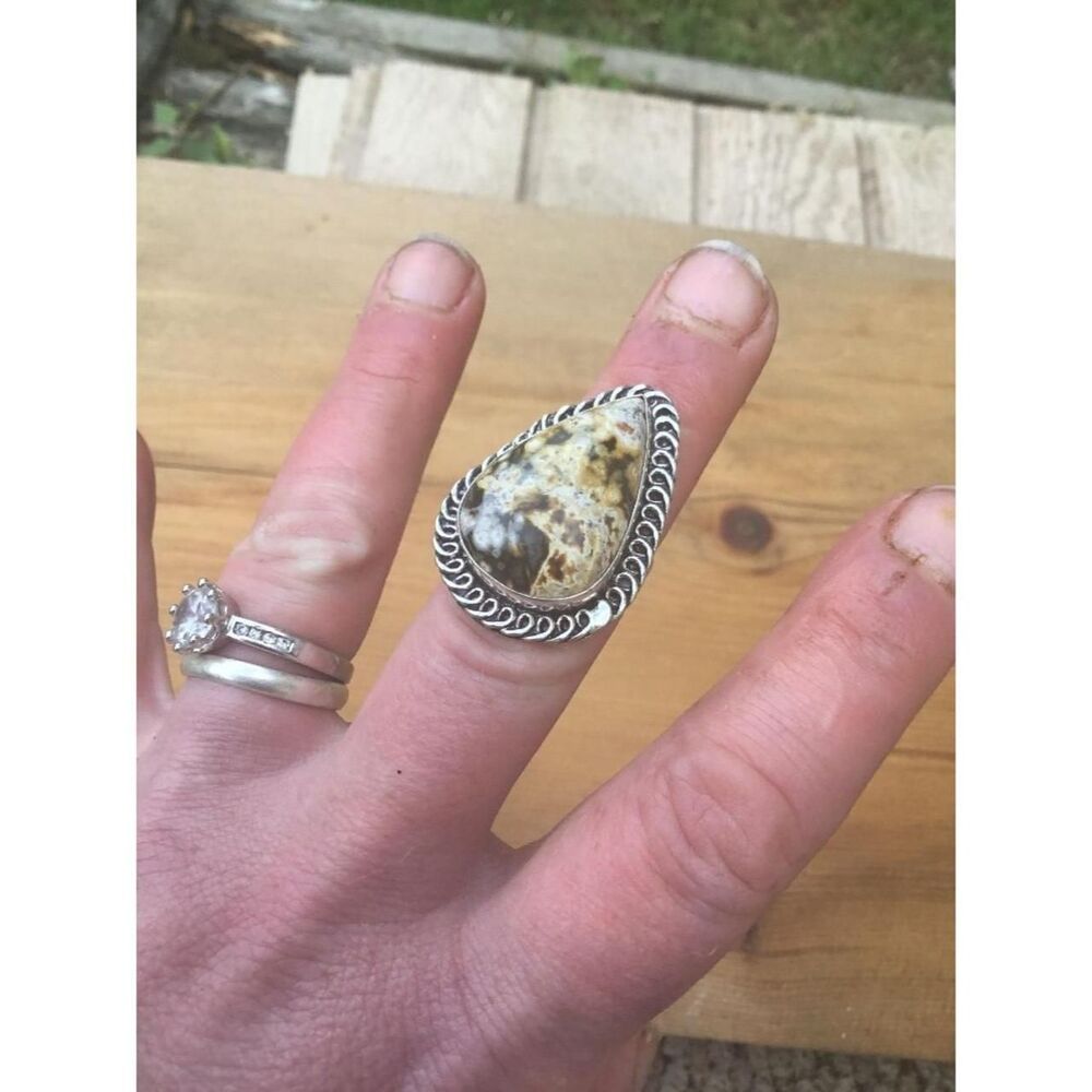Orbicular Jasper Ring | Coffee Brown Natural Stone | Boho Statement Ring